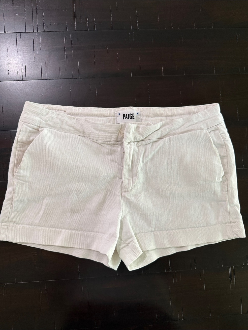 PAIGE Cream High-Waist Cotton-Blend Shorts